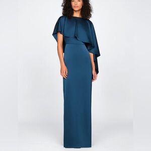 $825 NWT Theia “Karis” Cape Column Dress in Poseidon Sz 4